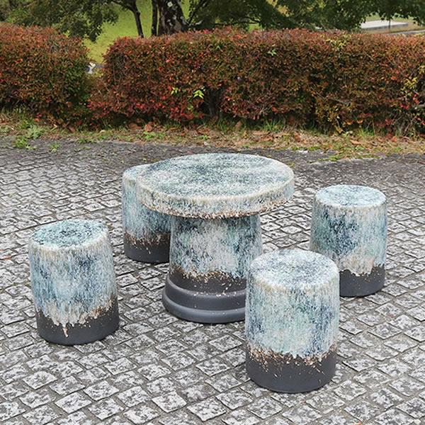 20号ガーデンテーブルセット　陶器のテーブルセット　信楽焼き　庭用テーブル　［te-0060］