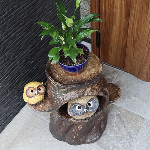 信楽焼きふくろう花台　フラワースタンド　陶器フクロウ置物　植木台　［fu-0160］_2
