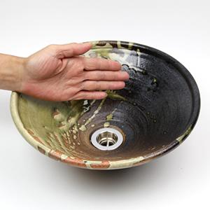 古信楽ソリ型手洗い鉢【ミニサイズ】信楽焼き手洗器！陶器の手水鉢［tr-1088］_3