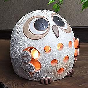 信楽焼きあかり　白フクロウ照明　あんどん　陶器灯り［ak-0065］_1