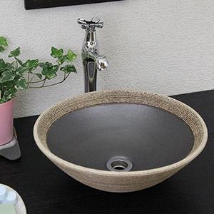 はけ目ソリ型手洗い鉢【小型サイズ】信楽焼き手洗器！陶器の手水鉢［tr-2070］の画像