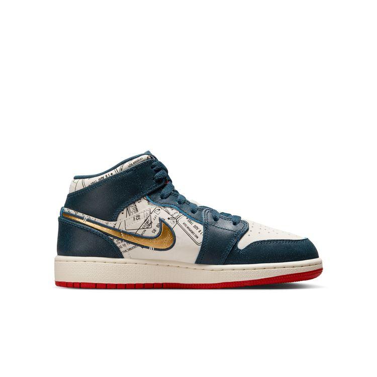 【23-25cm企画】Jordan Brand SP24 3/8発売 Air Jordan 1 MID SE GS FN1353-400 アーマリーネイビー/メタリックゴールドペールアイボリー｜itempost｜04