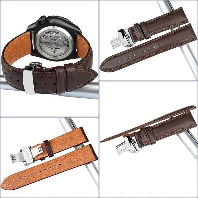 Calfskin-牛革の時計バンド,18mm,20mm,22mm,24mm,時計バンド,バタフライバックル,交換用｜itemselect｜04