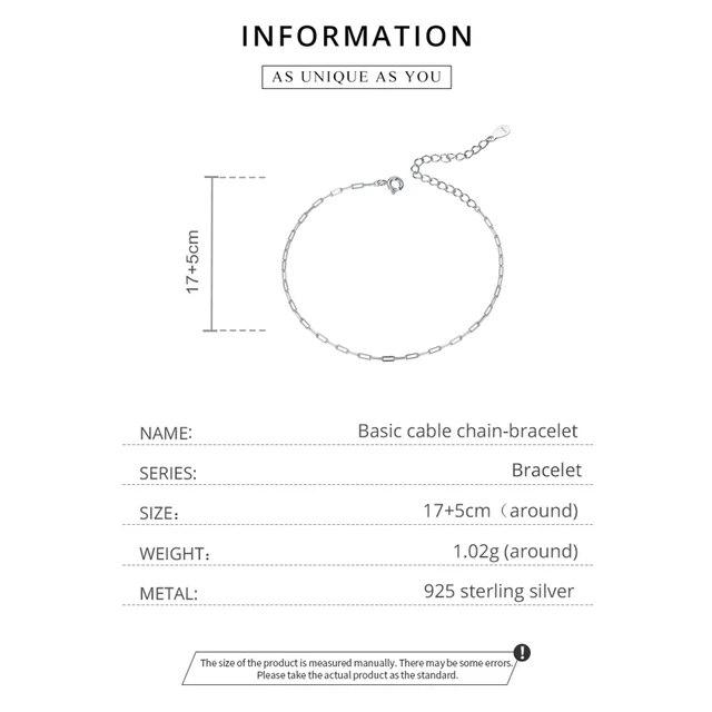 Bamoer-シングル925スターリングシルバーブレスレット,2色,ゴールド,ベーシック,ケーブルチェーン,女性用透かし彫りチェーン,ジュエリーscb｜itemselect｜06