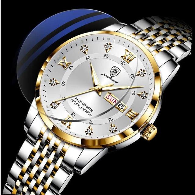 Podedagar-男性用ステンレススチール腕時計,高級プッシュボタン,耐水性,発光,週のスポーツ｜itemselect｜16