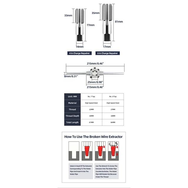 ダブルヘッドスクリューエクストラクタ,破損したボルト取り外しツール,蛇口バルブホース,糸修理用のドリルビットセット｜itemselect｜18