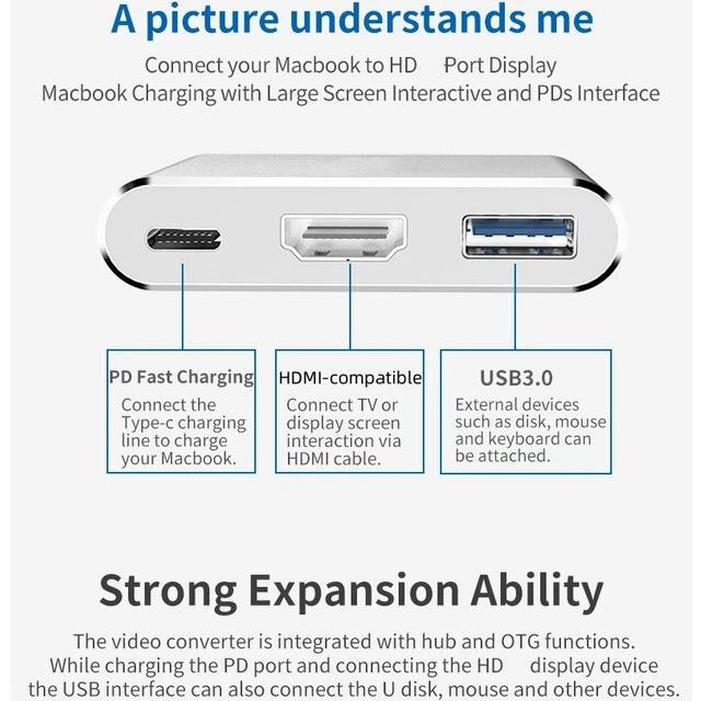 MacBook Air pro Samsung用のUSB3.0タイプCからhdmi互換アダプター,ドッキングステーション,充電器,4k,アダプター,ス｜itemselect｜15