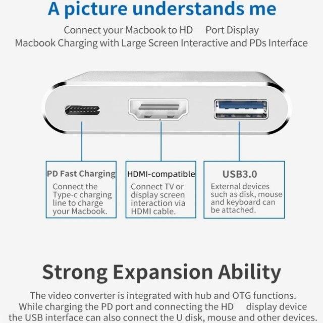 MacBook Air pro Samsung用のUSB3.0タイプCからhdmi互換アダプター,ドッキングステーション,充電器,4k,アダプター,ス｜itemselect｜06