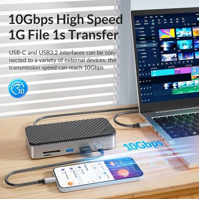 Orico-hddドッキングステーション,3.0gbps pd 100w rj45 sd/tf 4k 10 in 1,ラップトップ用,macbook｜itemselect｜17