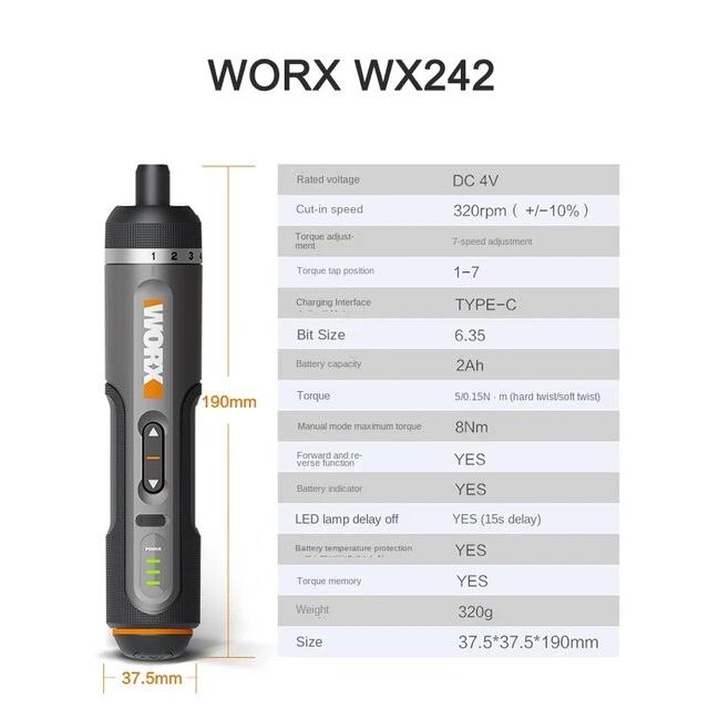 ミニ電動ドライバーセット,スマートコードレス電気ドライバー,充電式USB,小型ドリルツールWorx-4V,wx24,24,wx240｜itemselect｜18