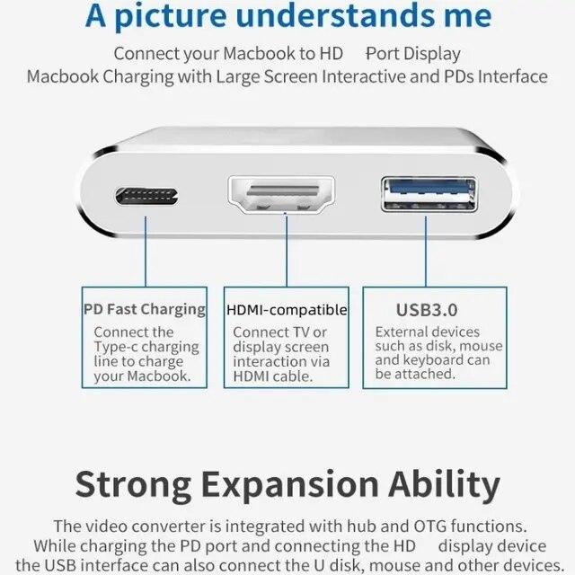 USBC-互換のスプリッター,3-in-1, 4k,USB 3.0,ドッキングステーション,iPhone 15,macbook,samsung,and｜itemselect｜06