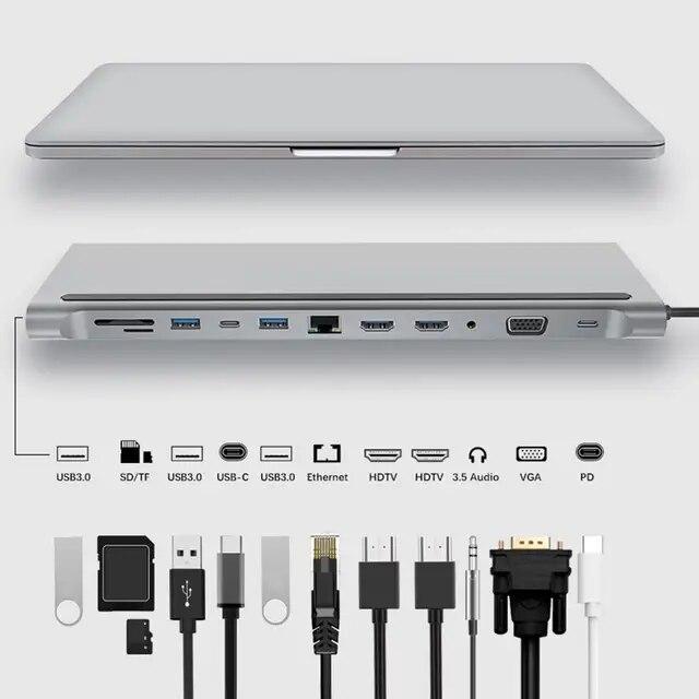 MacbookPro Air用のドッキングステーション,USB cハブ,デュアルHDMI互換,4k hd,vga,イーサネットポート,12 in 1｜itemselect｜04