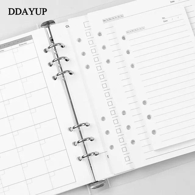 ルーズリーフa5a6ノートブック詰め替えスパイラルバインダーダイアリーウィークリー月次プランナーで、紙の内側にラインドットグリッドを一覧表示します｜itemselect｜16