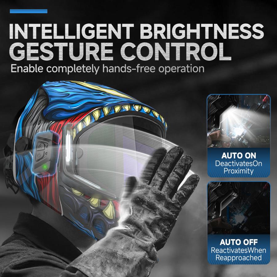 ANDELI 溶接面 LED付 自動遮光溶接面 - 遮光度5-8/9-13 溶接マスク 広視野 TIG 半自動 アーク溶接に対応 電池交換可能 Type C (ディープブルーLED) |  | 02
