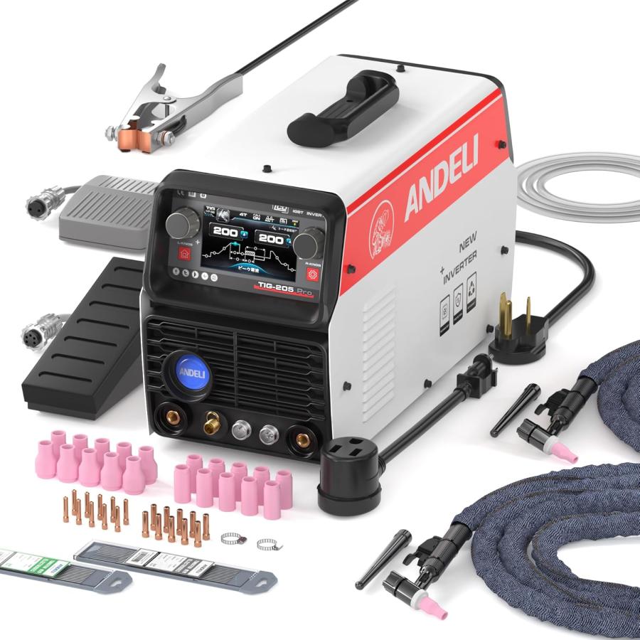 ANDELI 100V/200V 205AMP アルミ溶接機 TIG溶接機 AC DC パルスTIG/CLOD溶接/アーク溶接 日本語液晶パネル 溶接機 TIG-205Pro AC DC（Yahoo!・アイテムスポット）