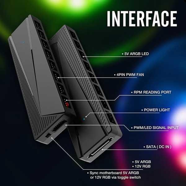 LEDコンピューター用の2-in-1ハブコントローラー 5v 3ピン 4ピン pwm用 マルチスプリッター 8ウェイ ケース付き｜itesa｜03