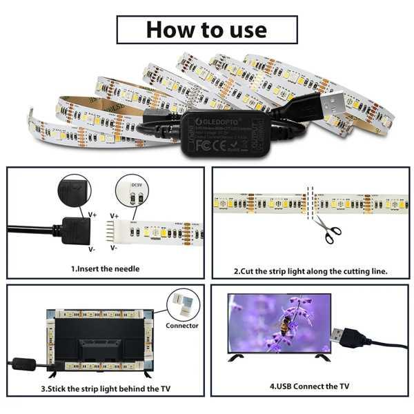 Zigbee usb ledストリップライトrgbcctテレビ背景rgbww 5v 2メートルスマートストライプテープミニコントローラの仕事alexaエコープラス｜itesa｜05