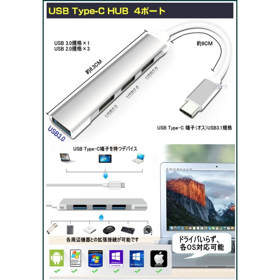 usb type-c ハブ USB Type-C HUB 4ポート USBハブ 4ポートUSB type c ハブ usb c ハブ USB HUB type c hub USB 3.0 2.0 拡張 接続 usb c hub USB3.1 Gen1 otg｜itigou｜02