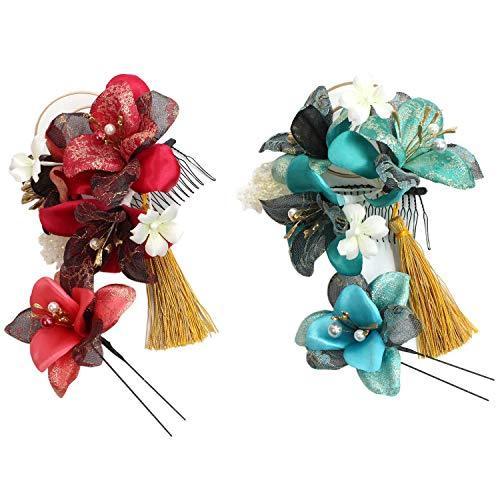 新製品情報も満載 髪飾り きもの京香 かんざし ブル レッド 緑 青 赤 タッセル 生花風 レース 花 着物 袴 振袖 卒業式 成人式 和装 かんざし 髪飾り Awacc Org