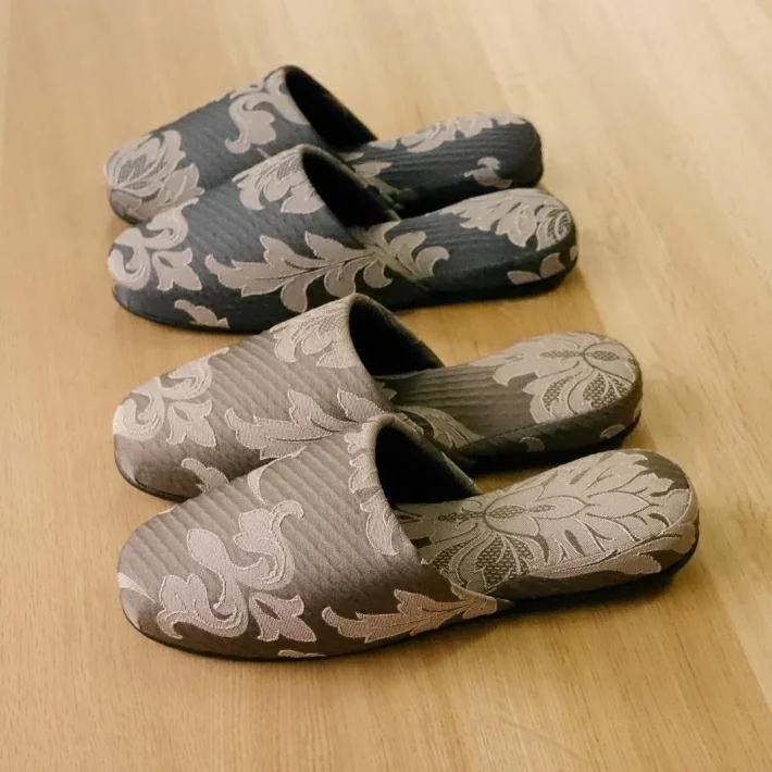日本製 紳士メセナ メンズサイズ スリッパ 来客用 ルームシューズ お客様用スリッパ おしゃれ 高級感がある 大人っぽい 葉柄 豪華 から厳選した 通年 用 刺繍