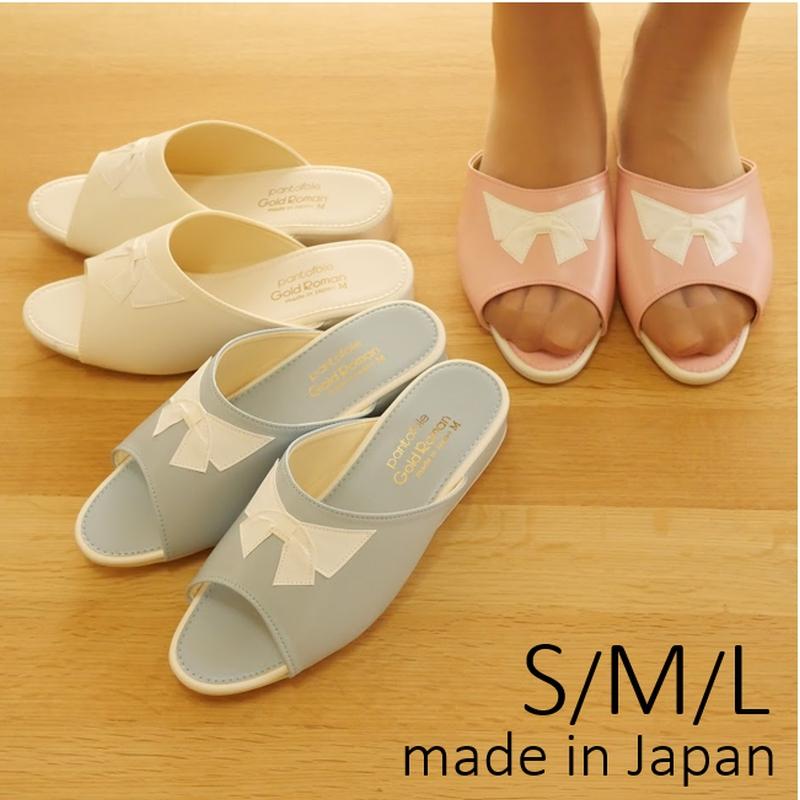 スリッパ おしゃれ レディース ヒール リボンルームシューズ 学校行事 入学式 卒業式 かわいい 通年用 室内 日本製 幼稚園 楽 ビニール レザー風 クラシック