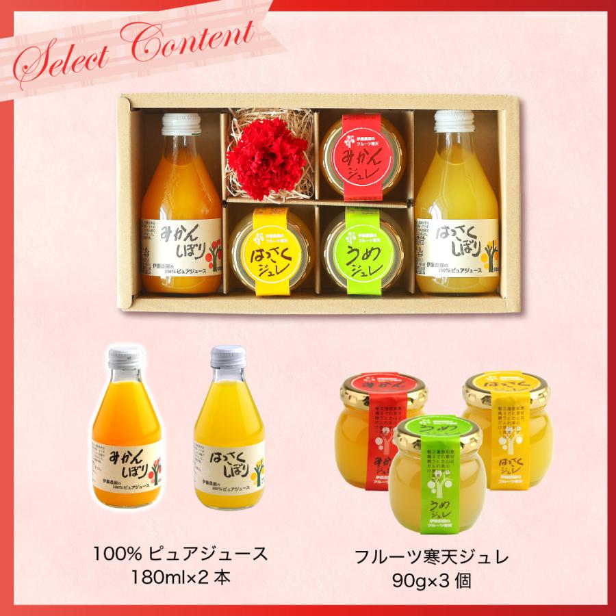 母の日 早割 ポイント+10％ ジュース ギフト プレゼント みかんジュース オレンジジュース みかんゼリー フルーツゼリー 花付き 送料無料 | 伊藤農園 | 03