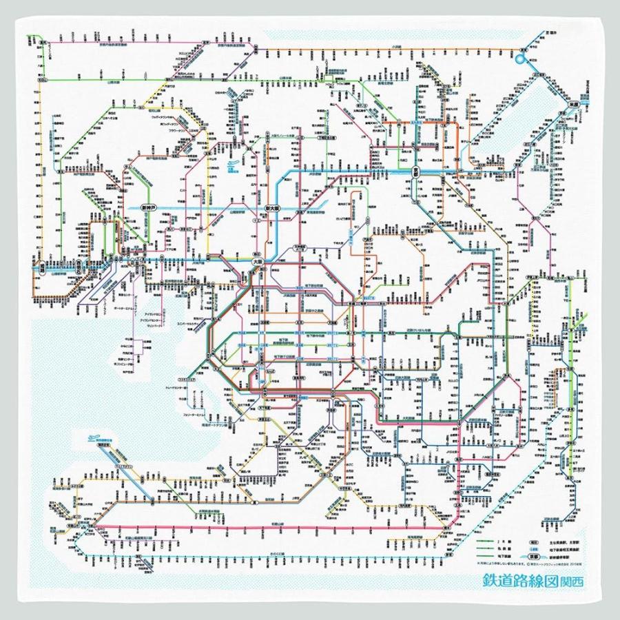 鉄道路線図ハンカチ 関西 東京カートグラフィック RHKJ 綿100% 日本製
