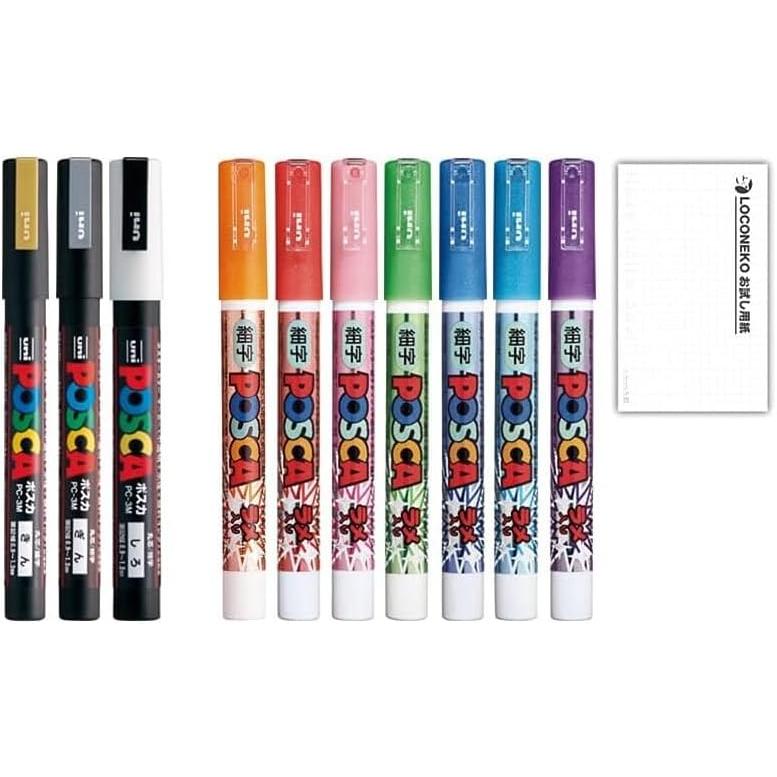 週末限定セール❢POSCA マーカー 　まとめ売り 三菱鉛筆 水性マーカー POSCA ポスカ ラメ7色＋白・金・銀+ロコネコ