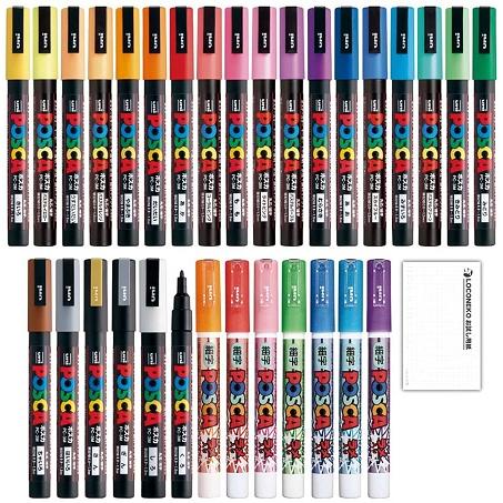三菱鉛筆 ポスカ 細字 PC-3M 全24色＋ラメポスカ PC-3ML 全7色 合計31