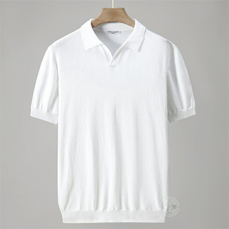 送料無料 メンズ 冷感 サマーニット 半袖 ニットTシャツ サマー