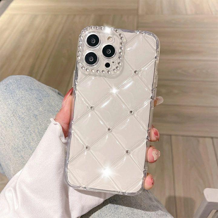 クリア 透明 iPhoneケース キルティング 可愛い ラインストーン ソフト