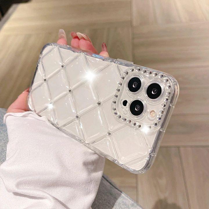 クリア 透明 iPhoneケース キルティング 可愛い ラインストーン ソフト