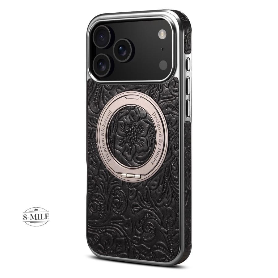 強化ガラスフィルム付き】iPhone17 Pro Max ケース 本革 レトロ花柄