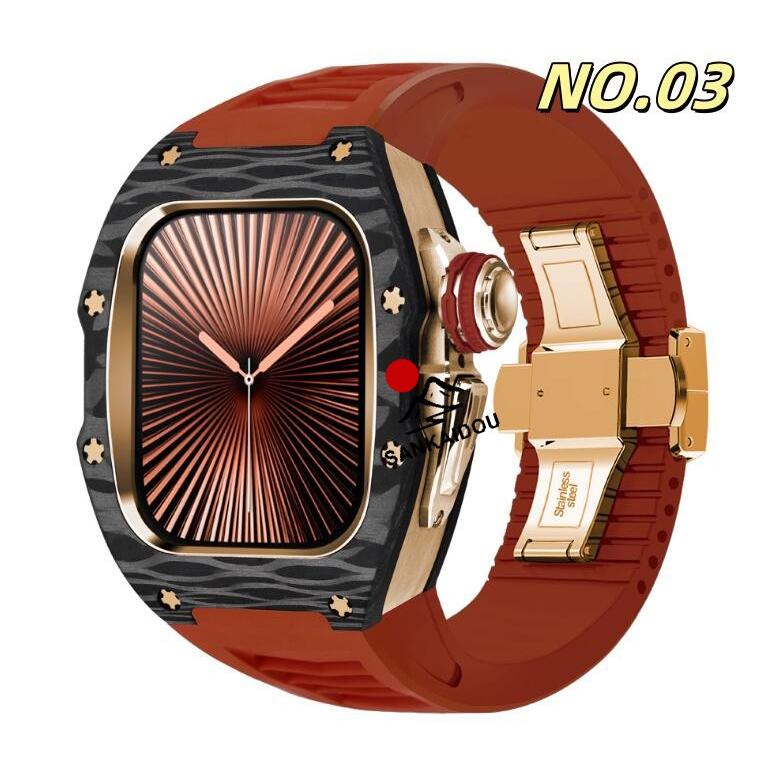 【送料無料】アップルウォッチ バンド Apple Watchh  カバー ベルト ケース 炭素繊維 一体型 iWatch s10  42 mm シリコン ステンレス セット おしゃれ 防水 スポの画像