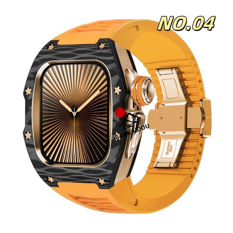 【送料無料】アップルウォッチ バンド Apple Watchh  カバー ベルト ケース 炭素繊維 一体型 iWatch s10  42 mm シリコン ステンレス セット おしゃれ 防水 スポの画像