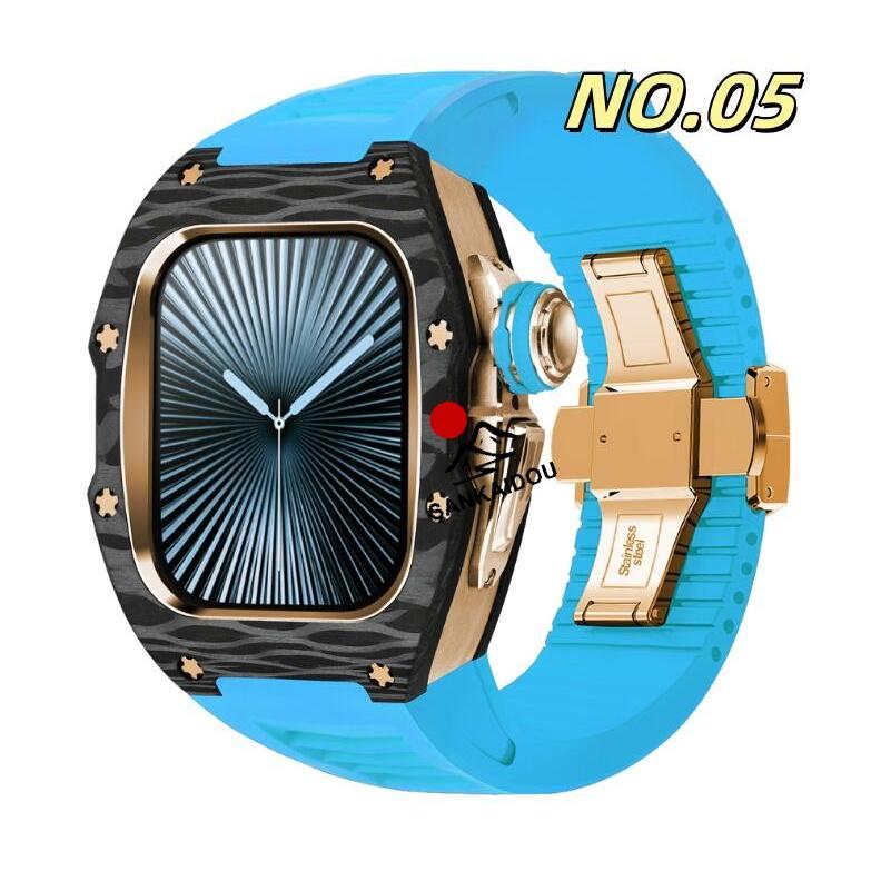 【送料無料】アップルウォッチ バンド Apple Watchh  カバー ベルト ケース 炭素繊維 一体型 iWatch s10  42 mm シリコン ステンレス セット おしゃれ 防水 スポの画像