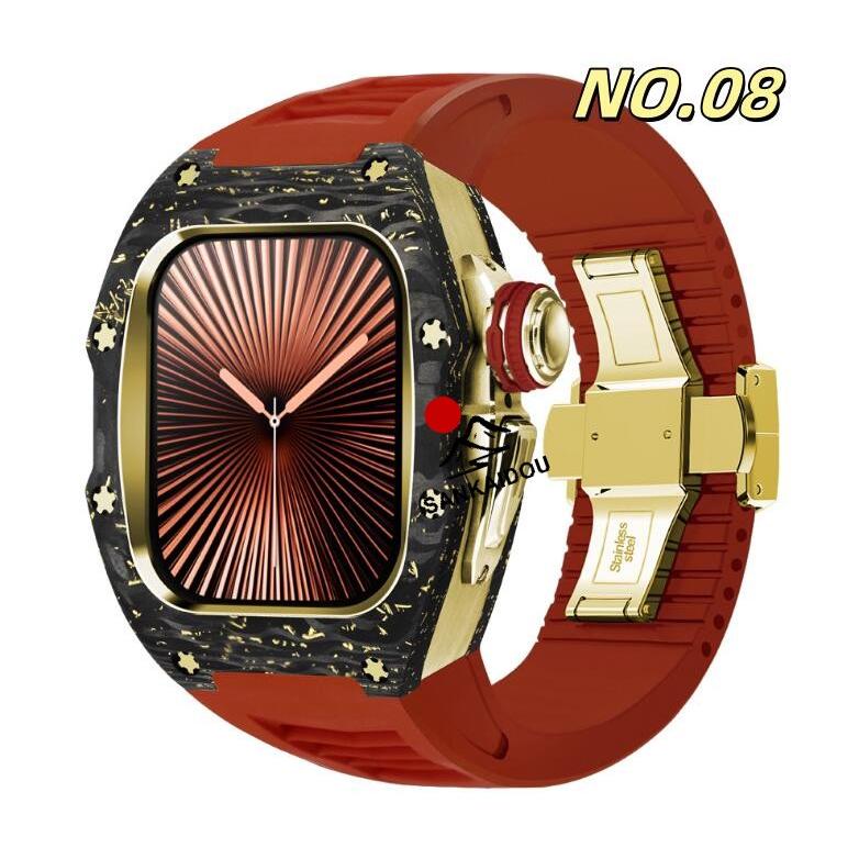 【送料無料】アップルウォッチ バンド Apple Watchh  カバー ベルト ケース 炭素繊維 一体型 iWatch s10  42 mm シリコン ステンレス セット おしゃれ 防水 スポの画像
