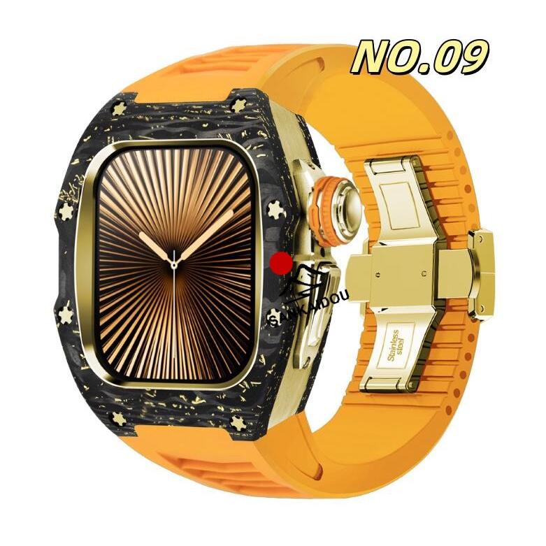 【送料無料】アップルウォッチ バンド Apple Watchh  カバー ベルト ケース 炭素繊維 一体型 iWatch s10  42 mm シリコン ステンレス セット おしゃれ 防水 スポの画像