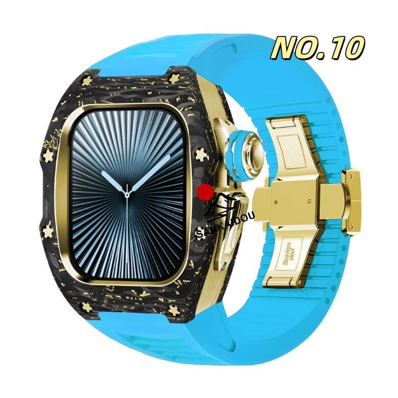【送料無料】アップルウォッチ バンド Apple Watchh  カバー ベルト ケース 炭素繊維 一体型 iWatch s10  42 mm シリコン ステンレス セット おしゃれ 防水 スポの画像