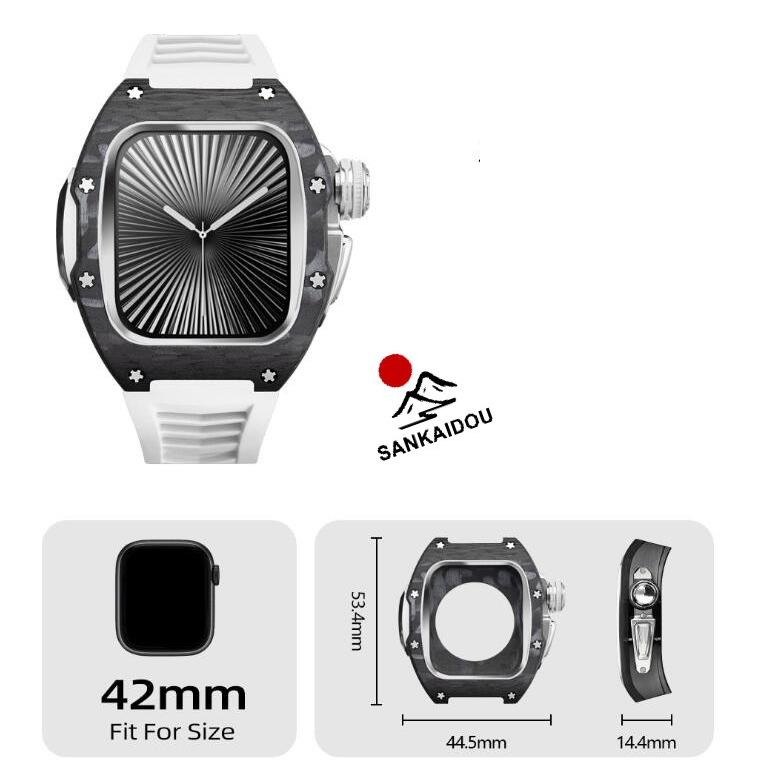 【送料無料】アップルウォッチ バンド Apple Watchh  カバー ベルト ケース 炭素繊維 一体型 iWatch s10  42 mm シリコン ステンレス セット おしゃれ 防水 スポの画像