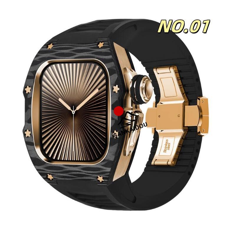 【送料無料】アップルウォッチ バンド Apple Watchh  カバー ベルト ケース 炭素繊維 一体型 iWatch s10  42 mm シリコン ステンレス セット おしゃれ 防水 スポの画像