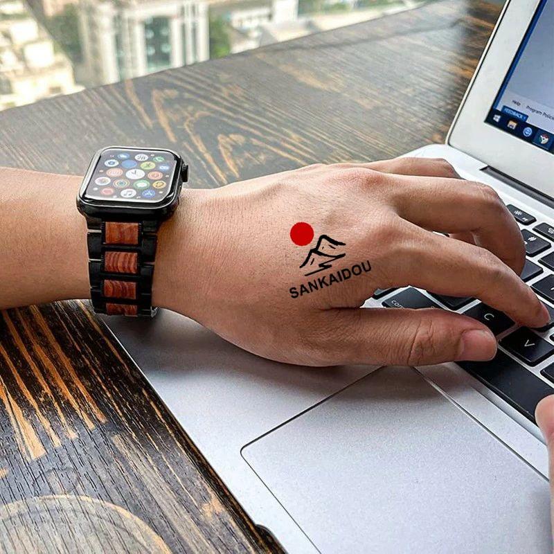 送料無料 Apple Watch9バンド ステンレス +檀木  Apple Watch series 檀木 バンド Apple Watch SE Apple Watch series 8 6 5 4 45mm 交換用バンド apple watch 7の画像