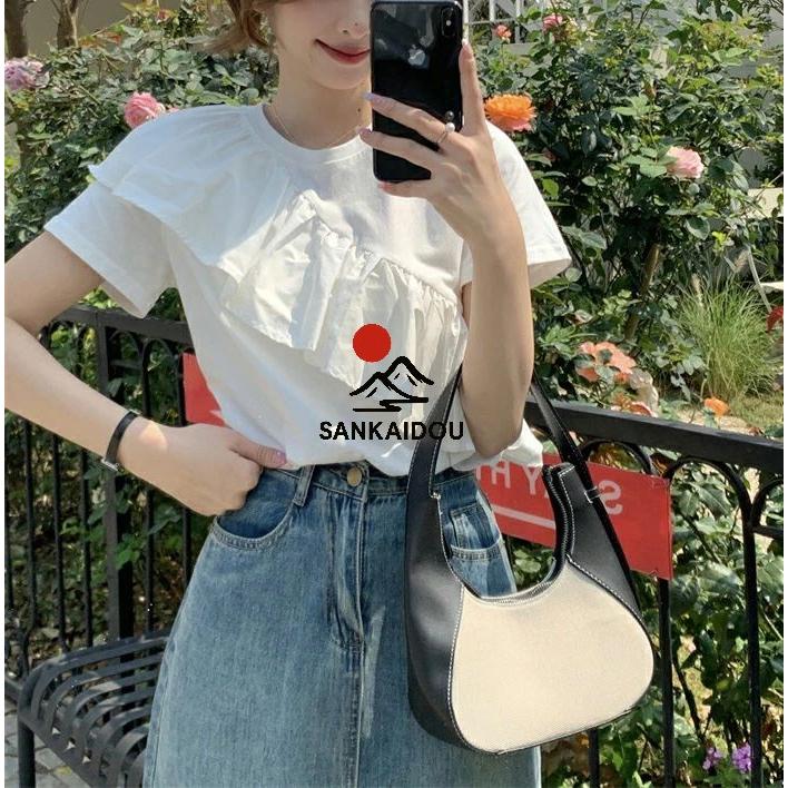 フリルコンビプルオーバー 半袖 トップス レディース Tシャツ