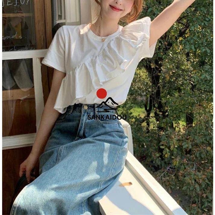 フリルコンビプルオーバー 半袖 トップス レディース Tシャツ