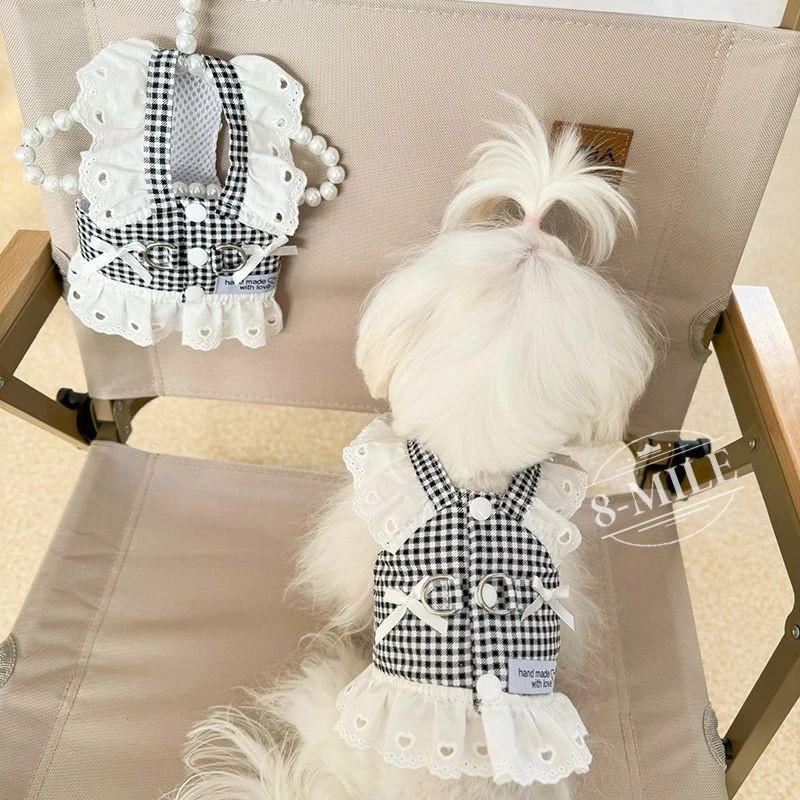 送料無料】犬服 ハーネス フリル ワンピース 背中開き 胴輪 春 夏 D