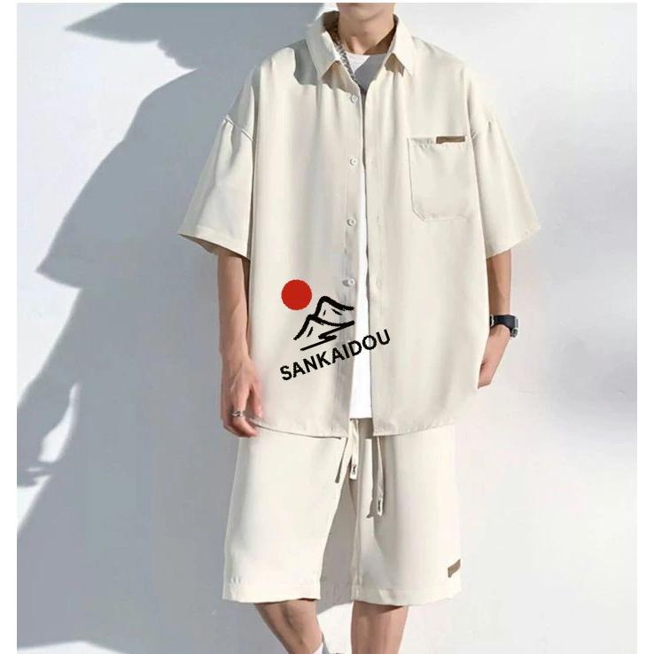 M~3XL セットアップ メンズ 上下セット 半袖シャツ ショットパンツ