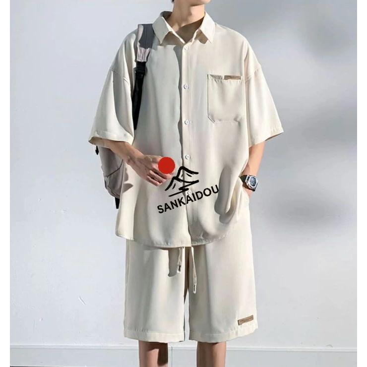 M~3XL セットアップ メンズ 上下セット 半袖シャツ ショットパンツ