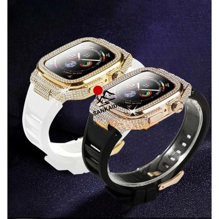 送料無料 apple watch7/8 /9バンド ステンレス Apple Watch series クリスタル埋め込み時計ケース  Apple Watch SE  Apple Watch バンド apple watchS7/S8 /5/6/の画像