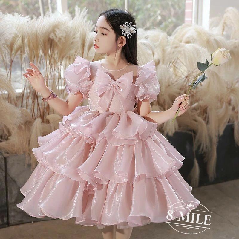 送料無料 子供ドレス ショート丈 ピンク リボン フレア フリル 可愛い