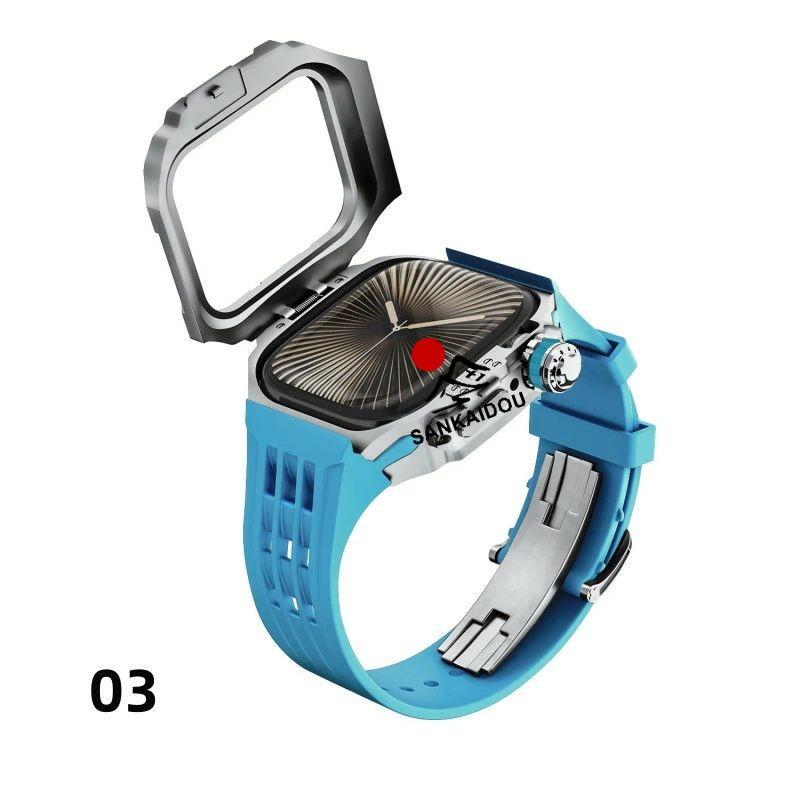 送料無料 Apple Watch 11 一体型 バンド フレーム保護 高級 Apple Watch 10  Apple Watch s11 46MM  交換 高級感  耐衝撃  一体型 ステンレス交換用バンド46mmプの画像